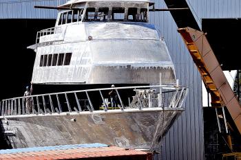 Swiftships began fabricating this 175-foot fast supply vessel seven months ago and, on Friday, started installing the cabin on the vessel, which is expected to be ready for delivery by the spring 2014.