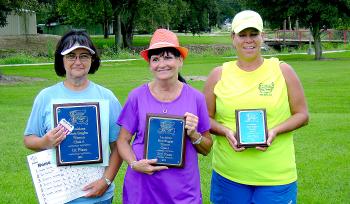 Class A Women’s winners at the Louisiana State Singles Horseshoe Pitching Championships were, from left, Angela Percle of Morgan City (first), Pat Pertuit of Marrero (second) and Sharla Fontenot of Lacassine (third).