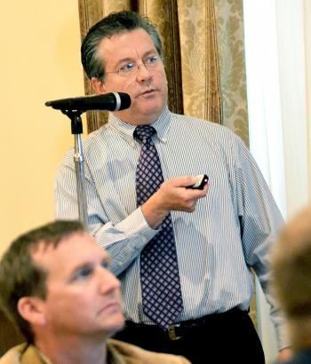 Jerome Zeringue, executive director of the Louisiana Coastal Protection and Restoration Authority, speaks during Monday’s St. Mary Industrial Group meeting at the Petroleum Club of Morgan City.
