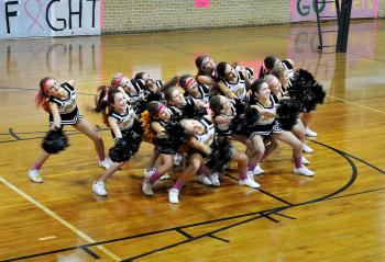 Morgan City Junior High School held its Pink Game earlier this month. Prior to the game, the school held a ceremony in which various groups from the school and Berwick Junior High School participated. Above, Berwick Junior High School cheerleaders perform. Berwick Junior High won the seventh-grade match, while Morgan City took the eight-grade match.