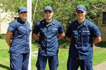 From left, Petty Officer 3rd Class Britany Mckibben, Petty Officer 1st Class Tadd Martin, and Petty Officer 3rd Class Will Kahms, are at the Coast Guard Marine Safety Unit in Morgan City, Sept. 6. Coast Guard members such as Mckibben, Khams and Martin often work in dynamic behind-the-scene roles that play an important part in the Coast Guard mission of prevention. 