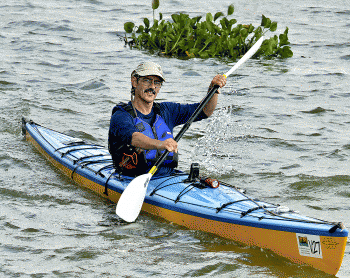 Randy Hargroder, 58, of Opelousas was the first racer to cross the finish line Sunday afternoon at the completion of this year’s Tour du Teche race, which ended at the Southwest Reef Lighthouse in Berwick. Hargroder said he paddled through several rainstorms with significant winds during the three-day event.
