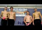 Morgan City High School competed in the Pink Meet at UNO Lakefront Arena Saturday. The event was a fundraiser for breast cancer. Morgan City’s medley relay earned their pink caps for swimming a personal best. From left to right are Trevor Vaughn, Ethan Aucoin, Carter Arcemont and Dylon Mayon.